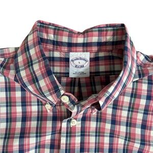 Brooks Brothers Mens Button-Down Plaid Shirt - Pink/Navy/White 100% Cotton